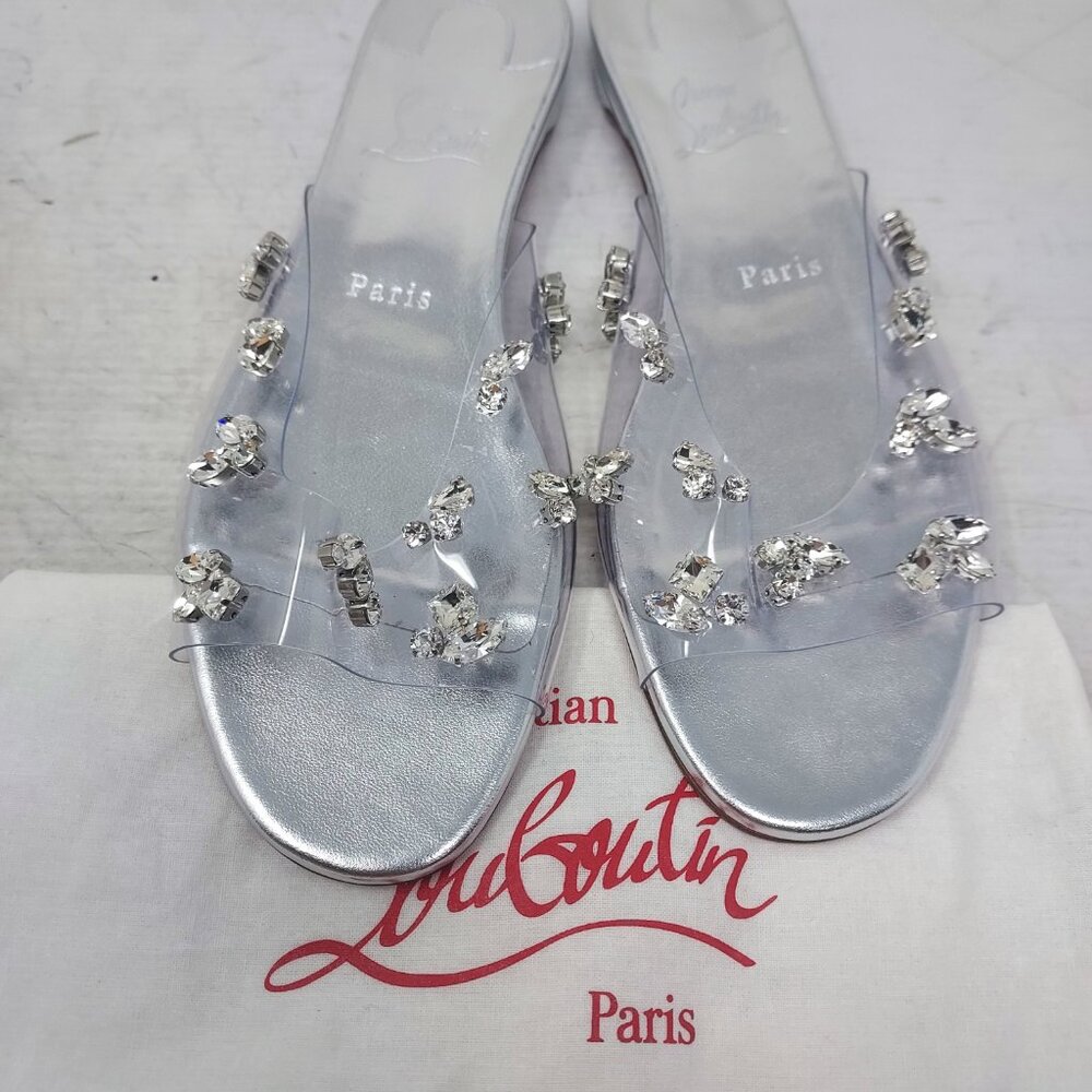 Christian Louboutin Degraqueenie Silver Jewel Flat Wedding Bridal Sandal - Picture 7 of 9